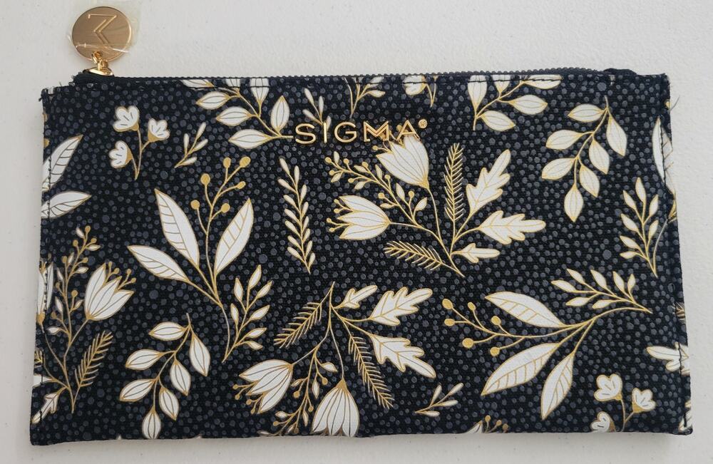 Sigma Beauty Floral Makeup Bag Cosmetic Zip Pouch Black Gold Travel Organizer